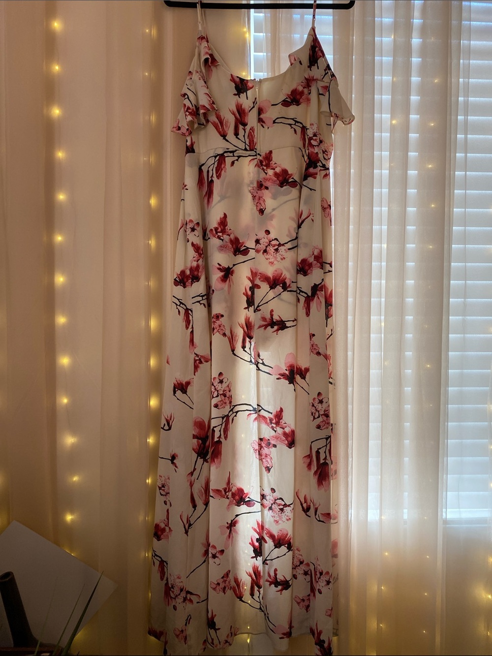 Cold-Shoulder Floral Jumpsuit in White & Pink - Picture 7 of 7
